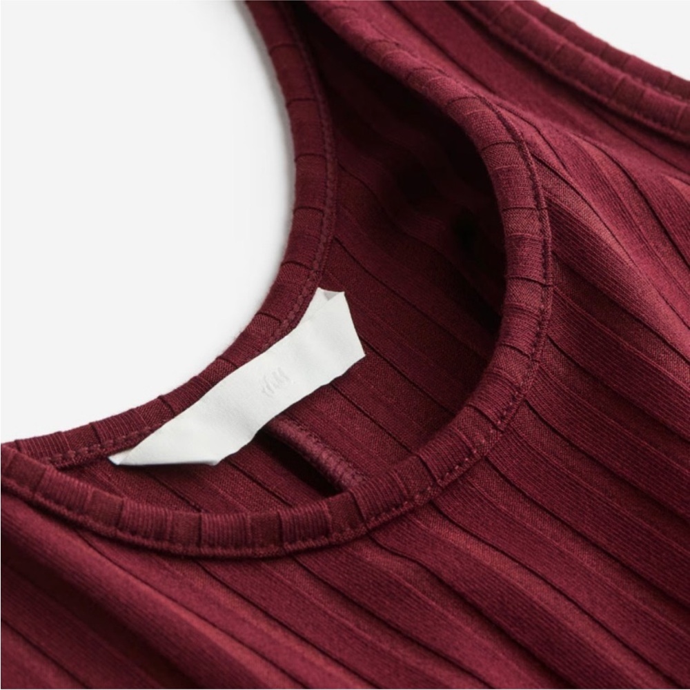 NWT H&M RIBBED TANK MIDI DRESS - BURGUNDY - Picture 2 of 7